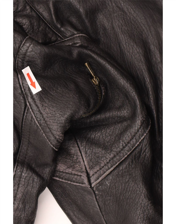 Giacca in pelle vintage da donna IT 52 2XL Pelle nera