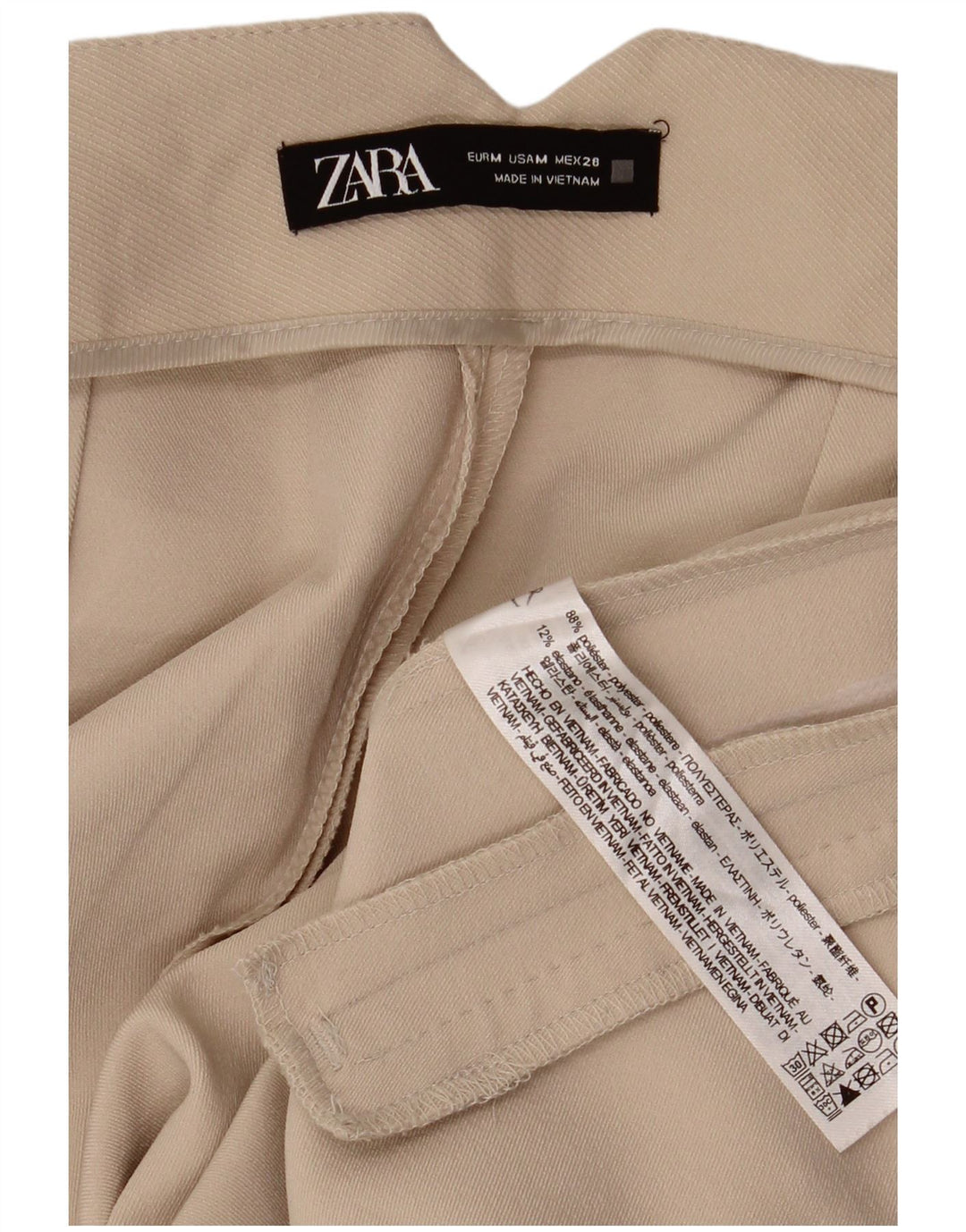 Pantaloni corti da donna Zara a gamba larga medi W28 L26 poliestere beige