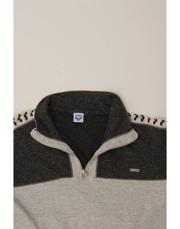ARENA Mens Graphic Zip Neck Sweatshirt Jumper Large Grey Colourblock Vintage Arena and Second-Hand Arena from Messina Hembry 