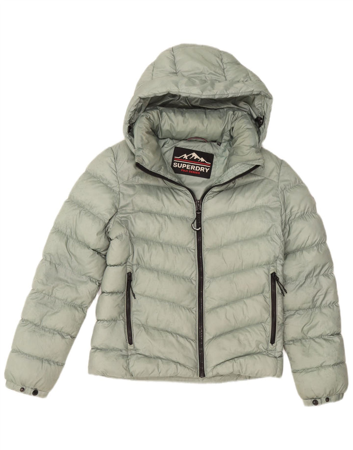 Giacca imbottita con cappuccio da donna Superdry UK 12 poliestere verde medio