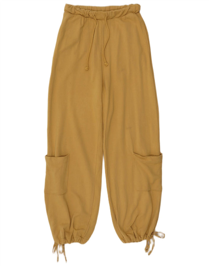 ZARA Pantaloni da Tuta da Donna Joggers UK 12 Medio Giallo Cotone