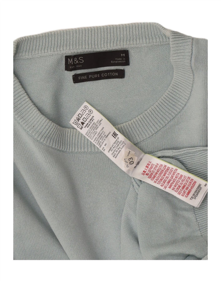 Maglione maglione girocollo da uomo Marks & Spencer in cotone blu medio