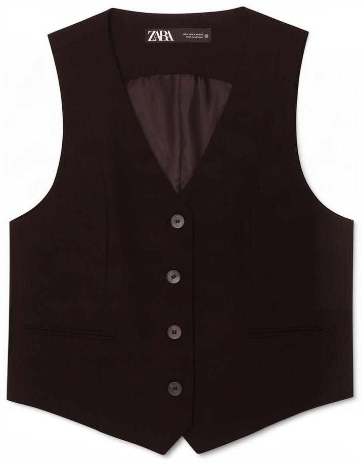 Gilet da donna Zara UK 10 piccolo poliestere nero