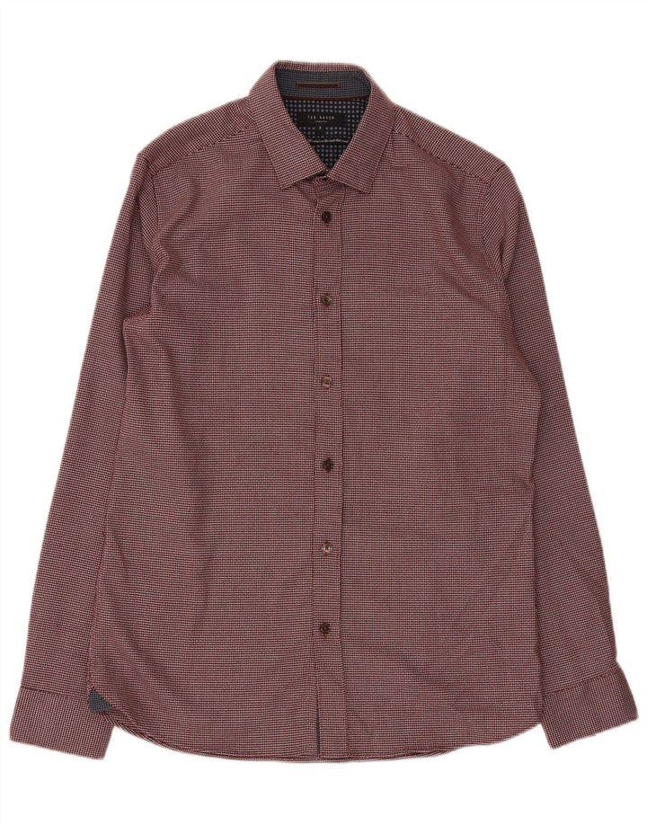 Ted Baker Camicia da uomo vestibilità regolare taglia 3 Poliestere geometrico bordeaux medio
