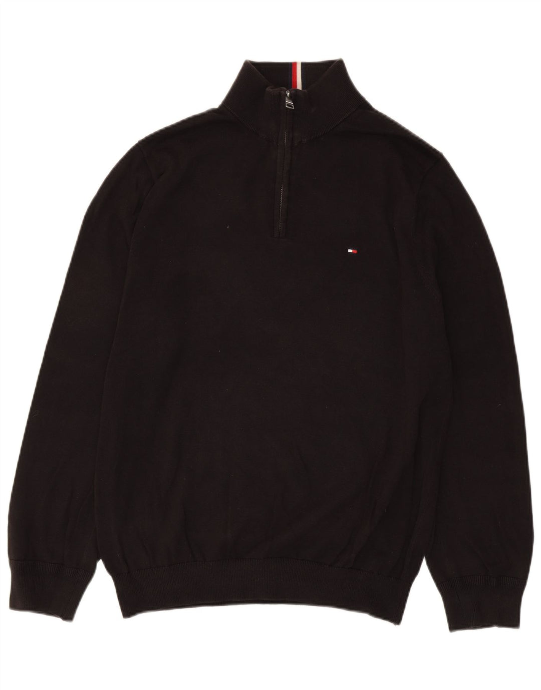 Maglione maglione da uomo con zip e collo Tommy Hilfiger grande cotone nero