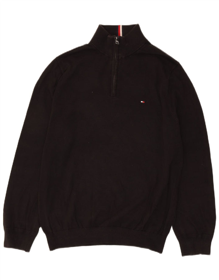 Maglione maglione da uomo con zip e collo Tommy Hilfiger grande cotone nero