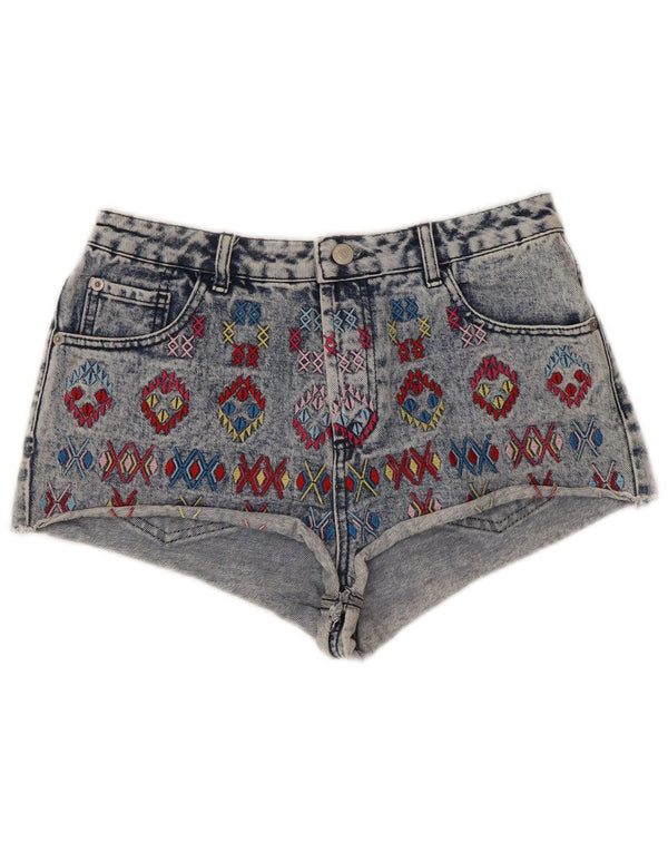Topshop Pantaloni caldi in denim a vita alta da donna UK 12 Medium W30 Blu geometrico