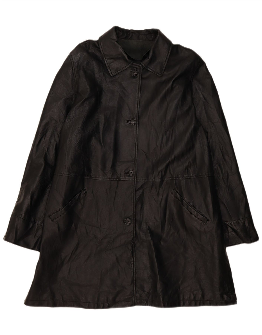 Cappotto oversize in pelle da donna VINTAGE EU 46 XL Pelle nera