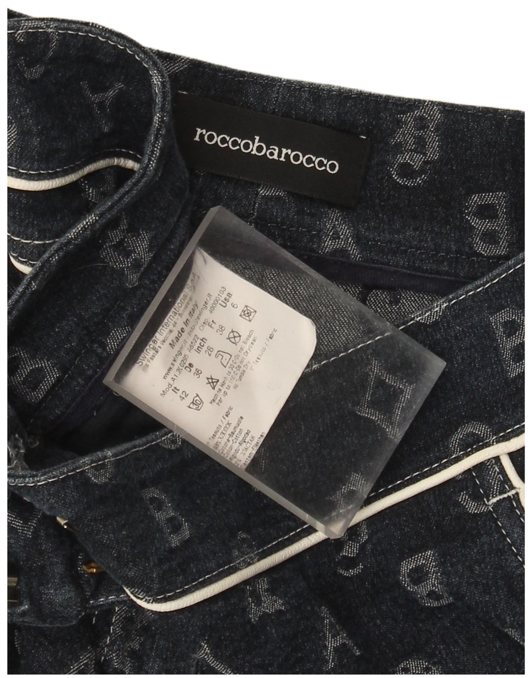 Pantaloni Capri da donna Roccobarocco IT 42 Medium W28 L17 Blu Navy geometrico