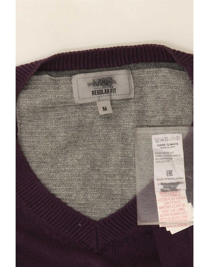 Maglione da uomo Marks & Spencer vestibilità regolare con scollo a V cotone viola medio