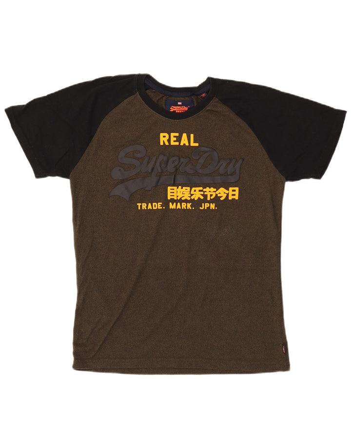 T-shirt grafica da uomo Superdry Top in cotone color block color kaki medio