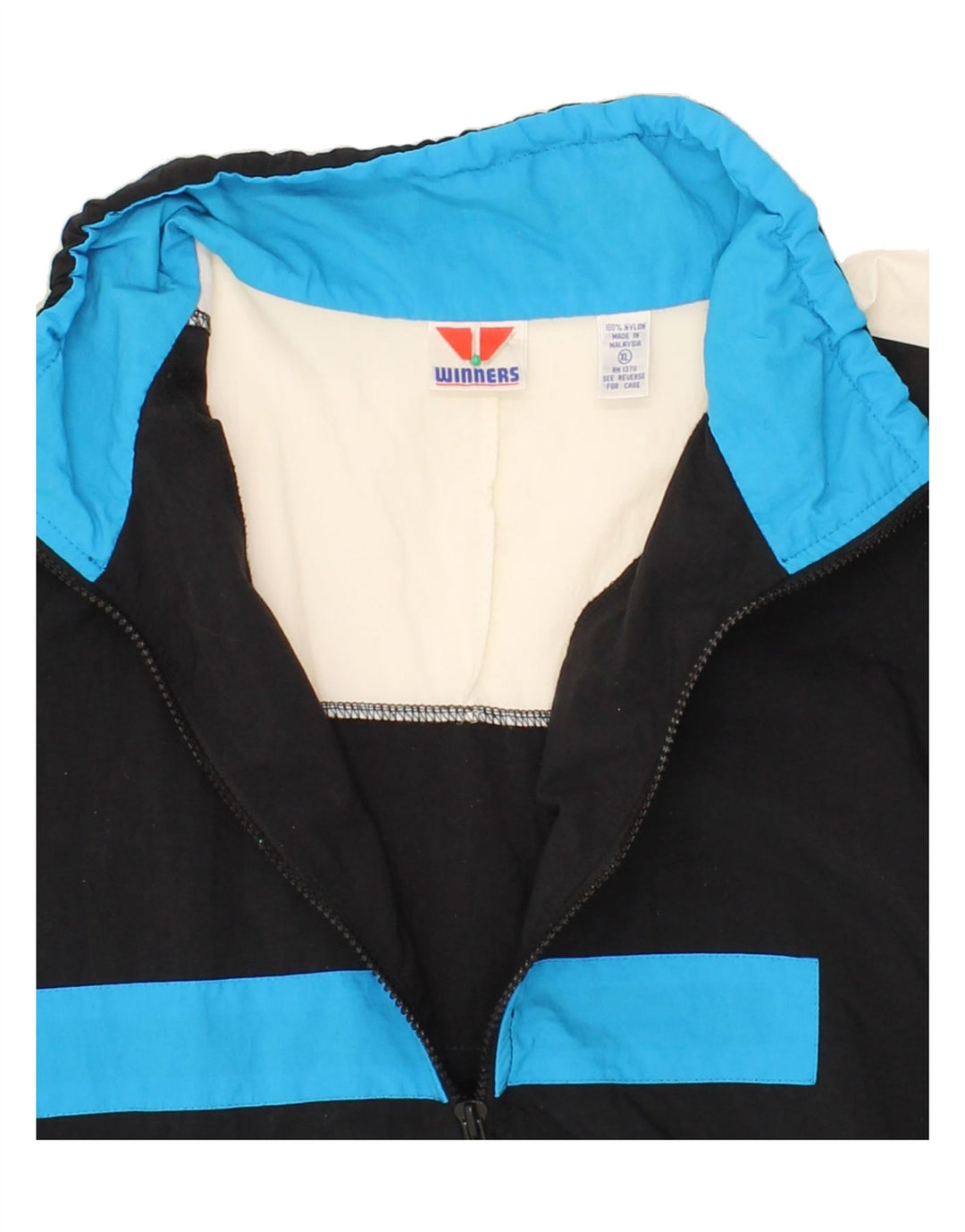 VINTAGE Mens Tracksuit Top Jacket XL Blue Colourblock Nylon Vintage Vintage and Second-Hand Vintage from Messina Hembry 
