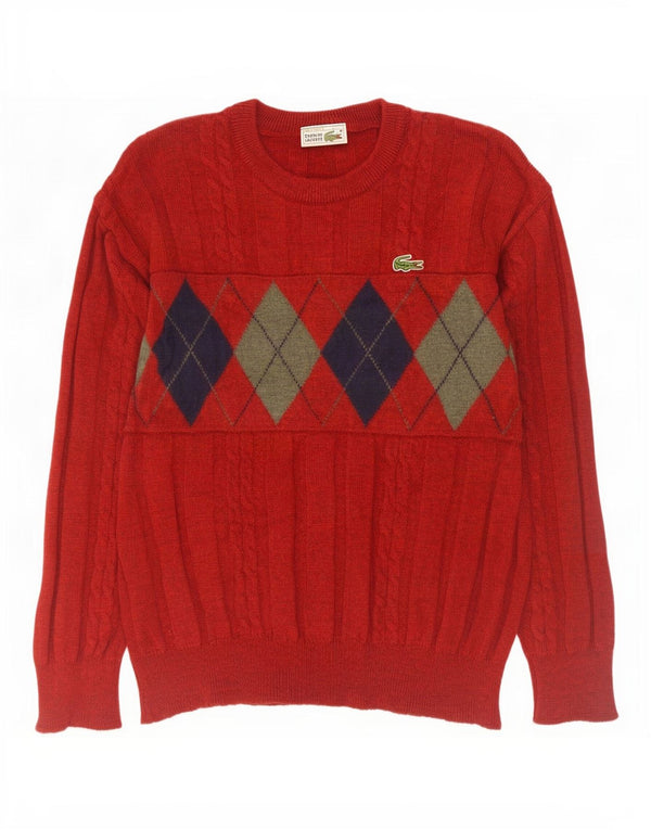 Lacoste Mens Crew Neck Jumper Sweater Size 6 XL Red Argyle/Diamond New Wool