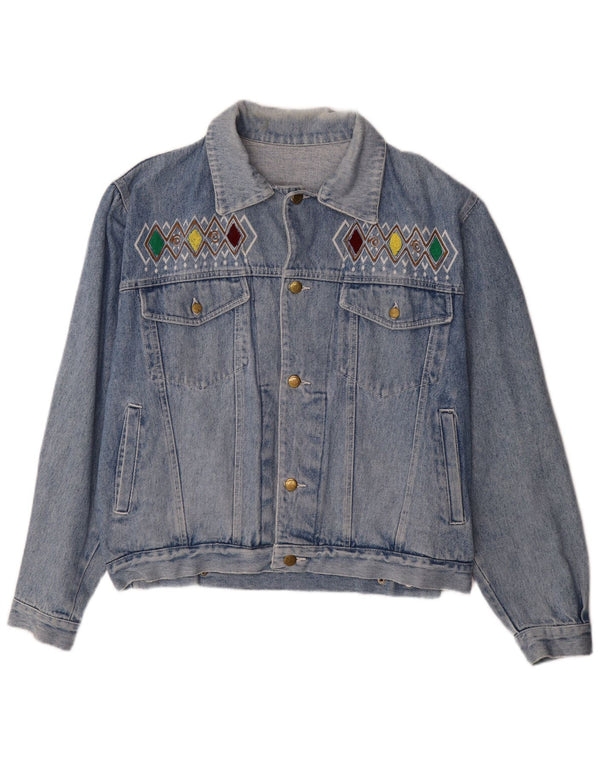 Giacca in denim grafico da uomo Cherokee UK 40 grande cotone geometrico blu