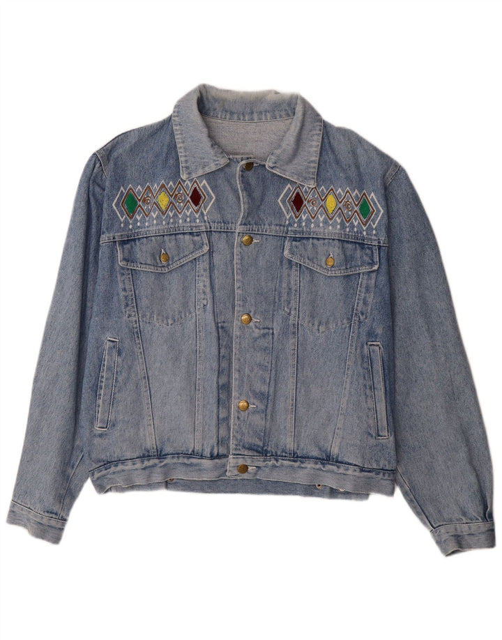 Giacca in denim grafico da uomo Cherokee UK 40 grande cotone geometrico blu