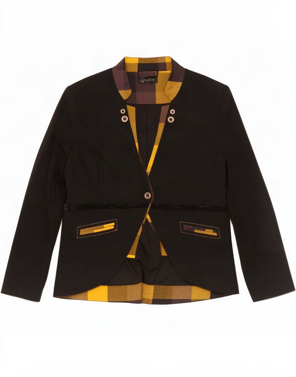 Giacca blazer a 1 bottone da donna Lucy UK 14 blocco colore nero medio