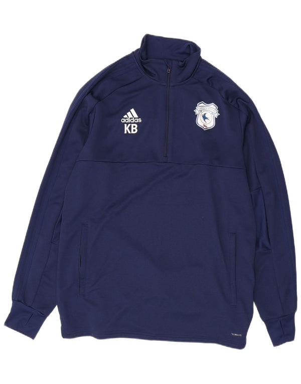 Adidas Uomo Cardiff City FC Zip Neck Pullover Tuta Top Large Blu Navy