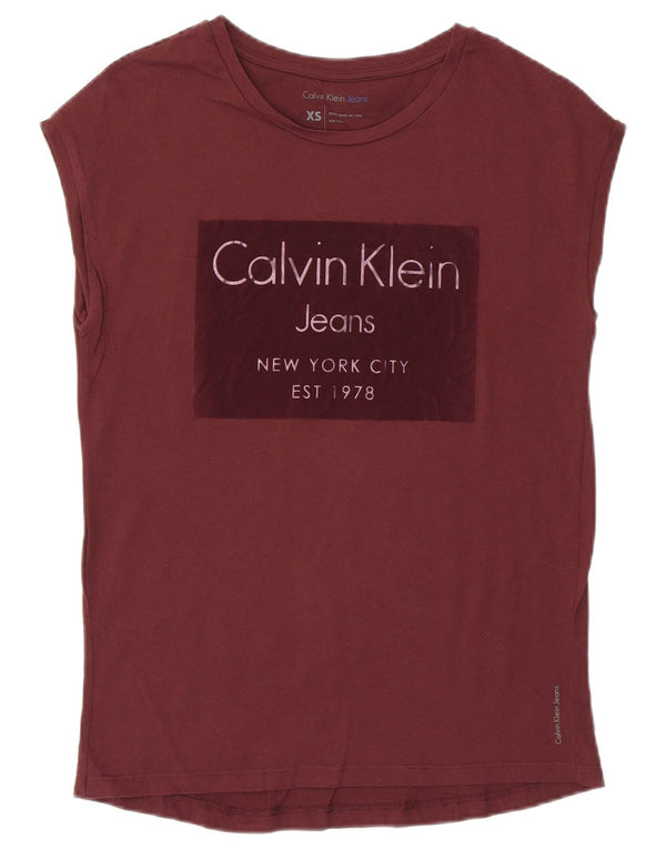 Maglietta grafica da donna Calvin Klein Top UK 6 XS Bordeaux