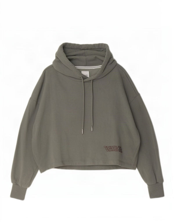 Maglione con cappuccio oversize corto da donna Calvin Klein Jeans UK 10 piccolo grigio