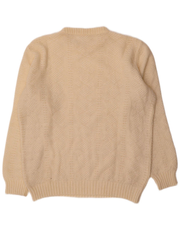 Maglione maglione girocollo da donna vintage UK 18 XL bianco sporco geometrico