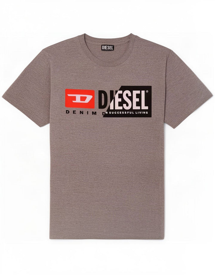 T-shirt grafica da uomo Diesel Top in cotone mélange grigio medio
