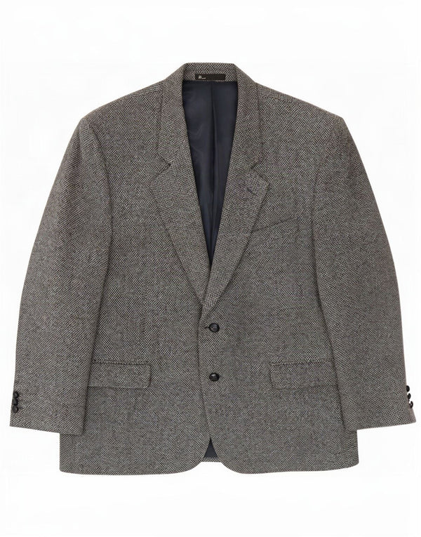 Giacca blazer a 2 bottoni Harris Tweed da uomo Bhs UK 46 3XL lana grigia