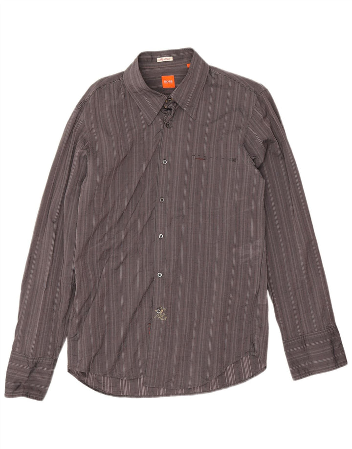 Camicia da uomo Hugo Boss in cotone a righe grandi grigie