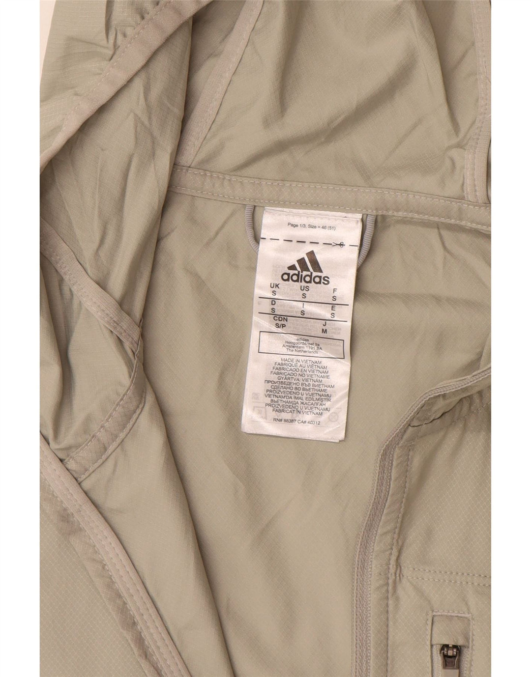 Giacca antipioggia da uomo ADIDAS con cappuccio UK 36 Small Beige Colourblock Poliestere