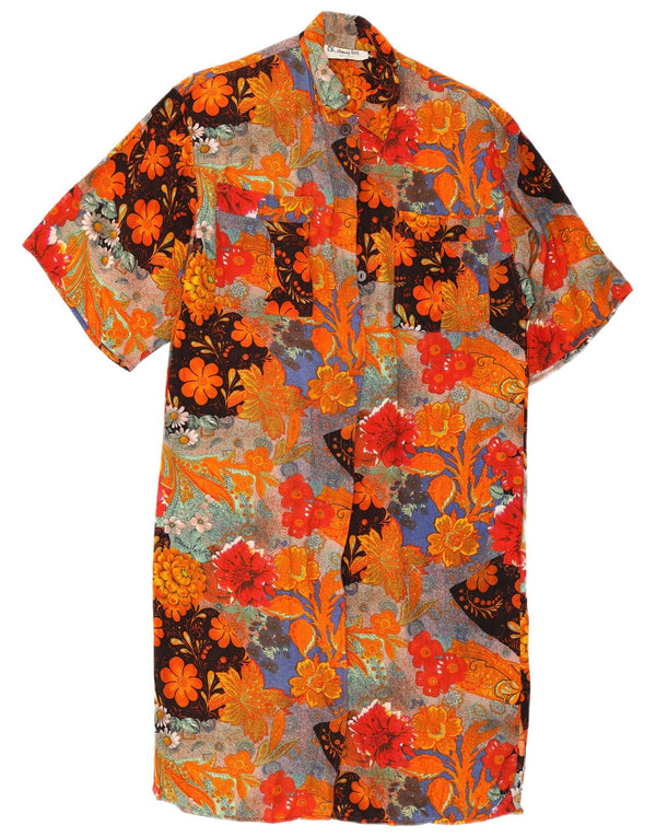 Abito camicia vintage da donna a maniche corte UK 14 floreale multicolore medio