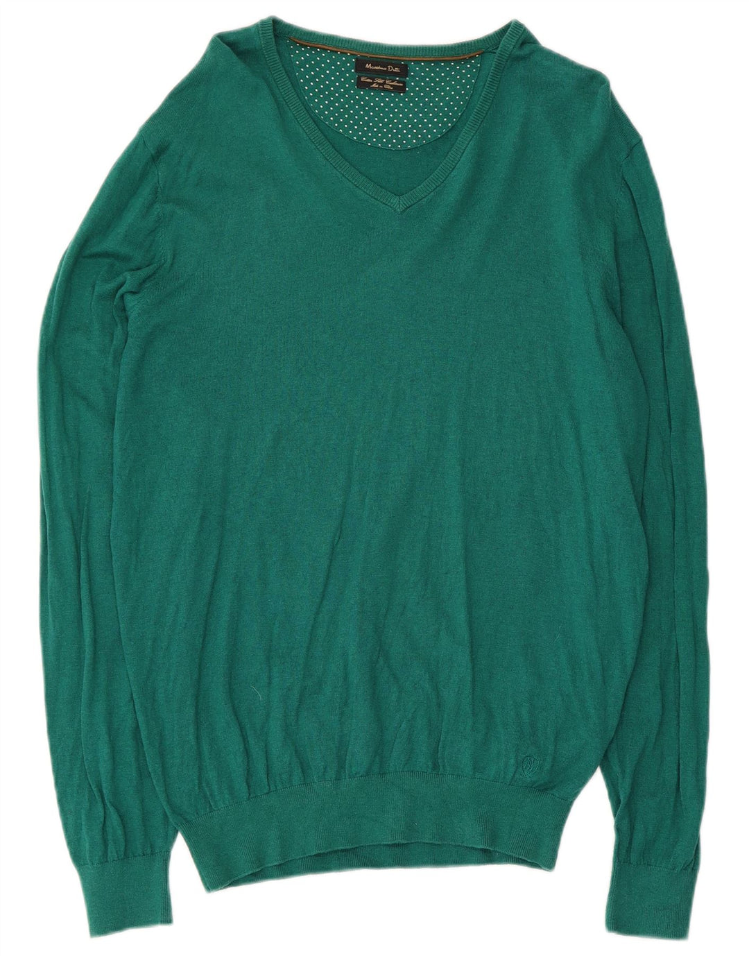 Massimo Dutti Maglione da uomo con scollo a V grande cotone verde