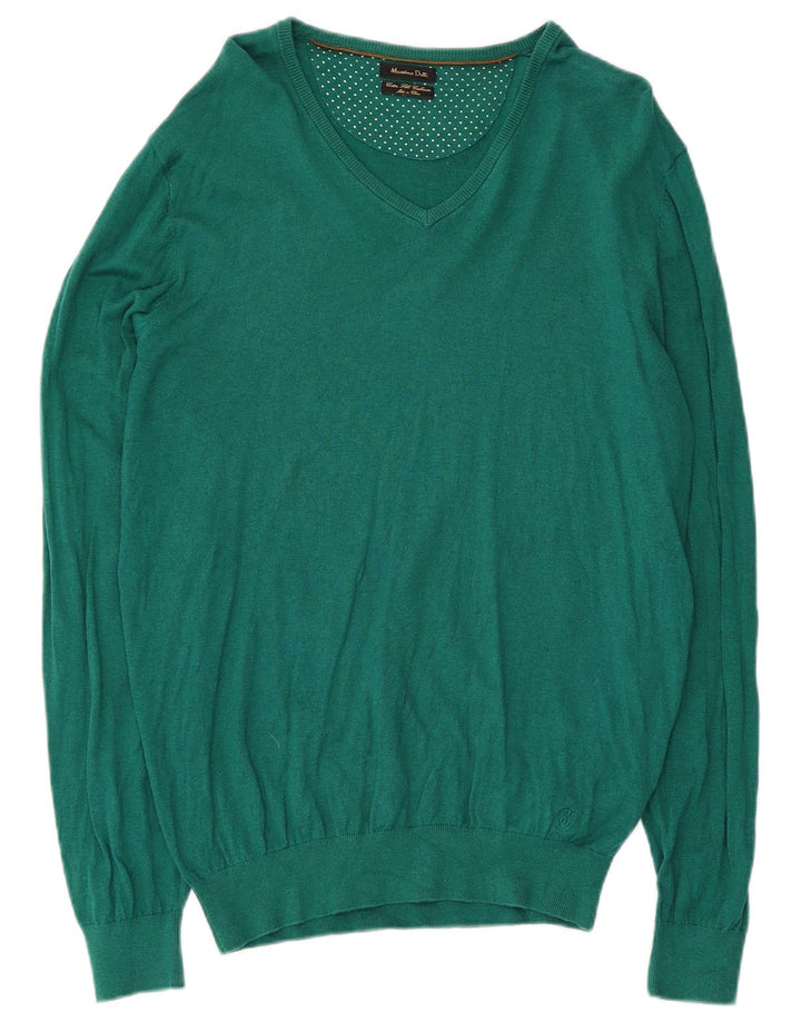 Massimo Dutti Maglione da uomo con scollo a V grande cotone verde