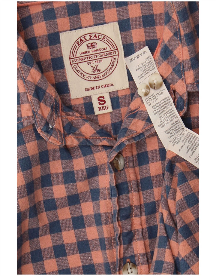 FAT FACE Mens Shirt Small Orange Gingham Cotton