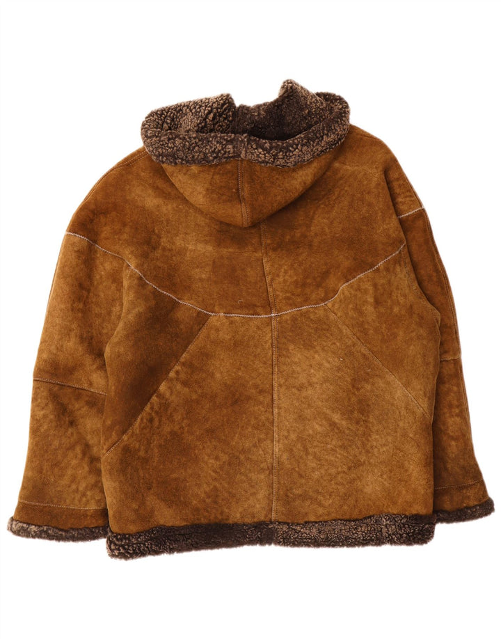 Giubbotto oversize in shearling con cappuccio da donna vintage IT 44 Marrone medio