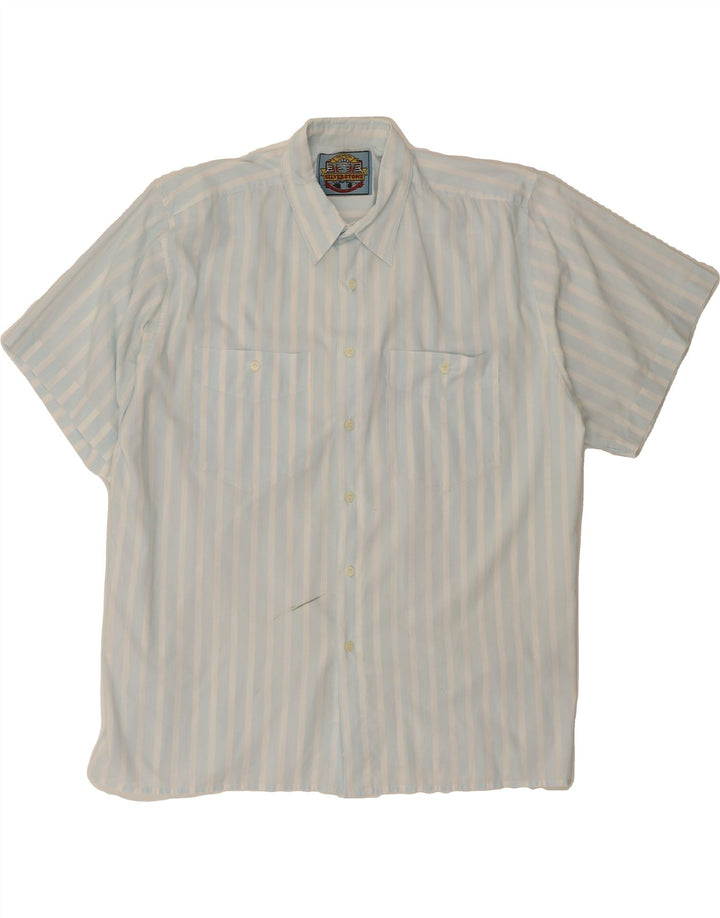 SILVERSTONE Mens Short Sleeve Shirt XL Blue Striped Cotton Vintage Silverstone and Second-Hand Silverstone from Messina Hembry 