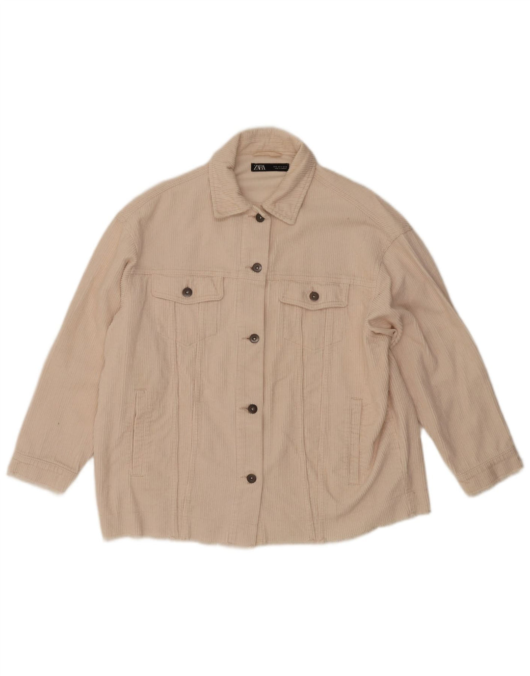 Giacca da donna oversize in velluto a coste Zara UK 10 piccola in cotone bianco sporco