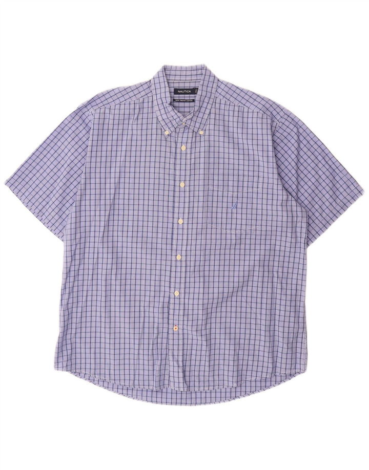 Camicia a maniche corte da uomo Nautica XL in cotone a quadri blu