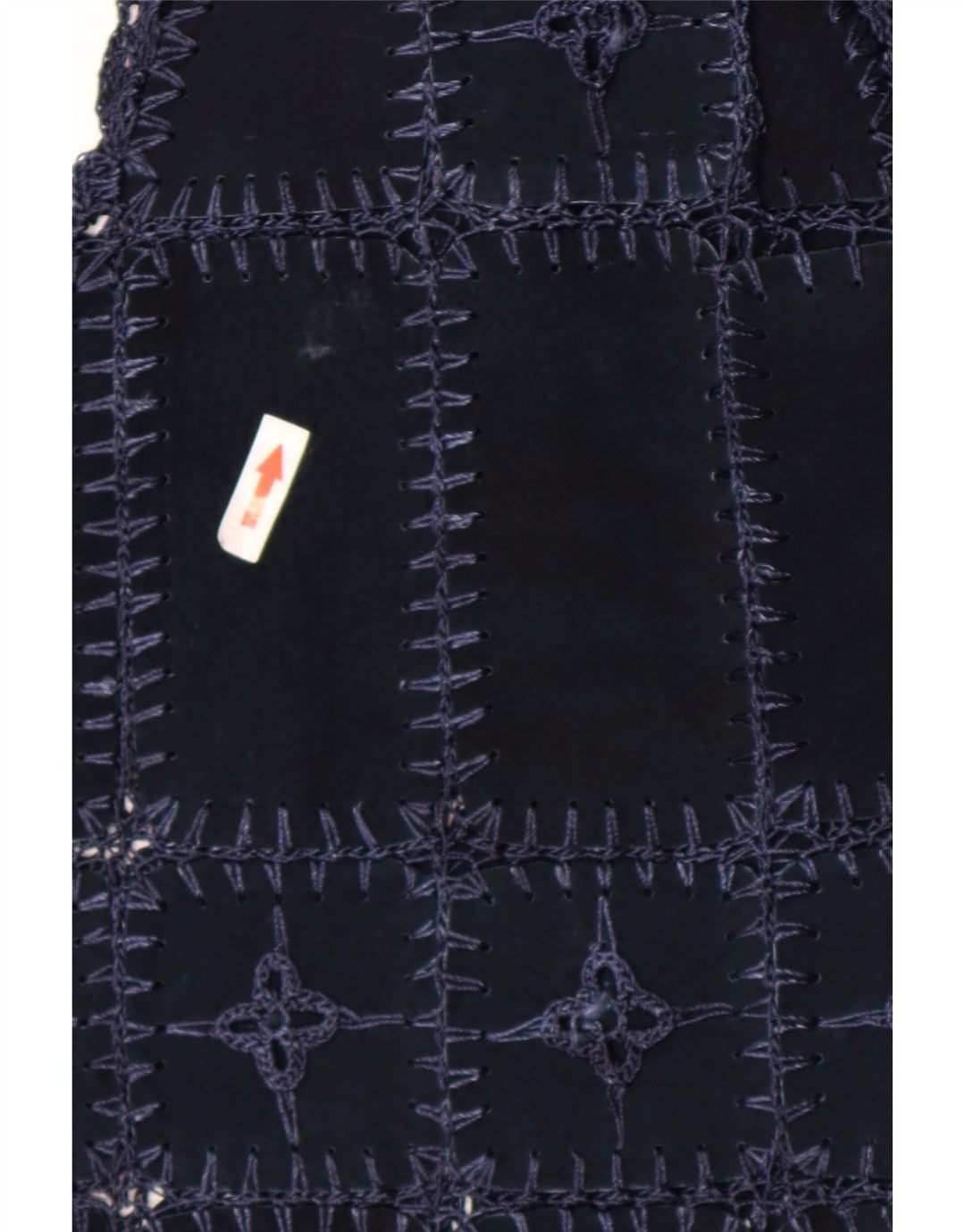 Gilet vintage da donna in pelle scamosciata UK 14 patchwork medio blu navy