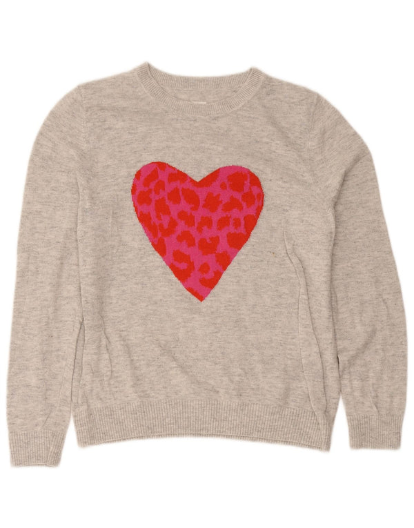 Felpa con grafica da donna John Lewis, maglione UK 12, cuore di cotone grigio medio