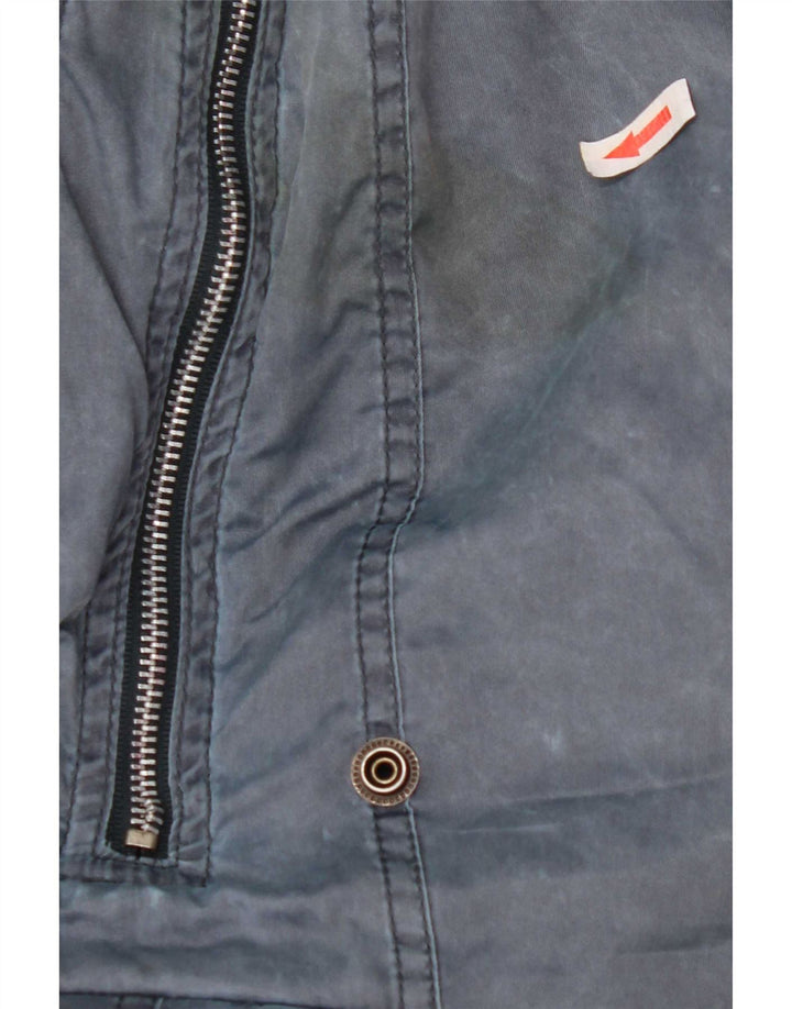 Giubbotto bomber con cappuccio vintage da uomo UK 42 XL blu navy in poliammide