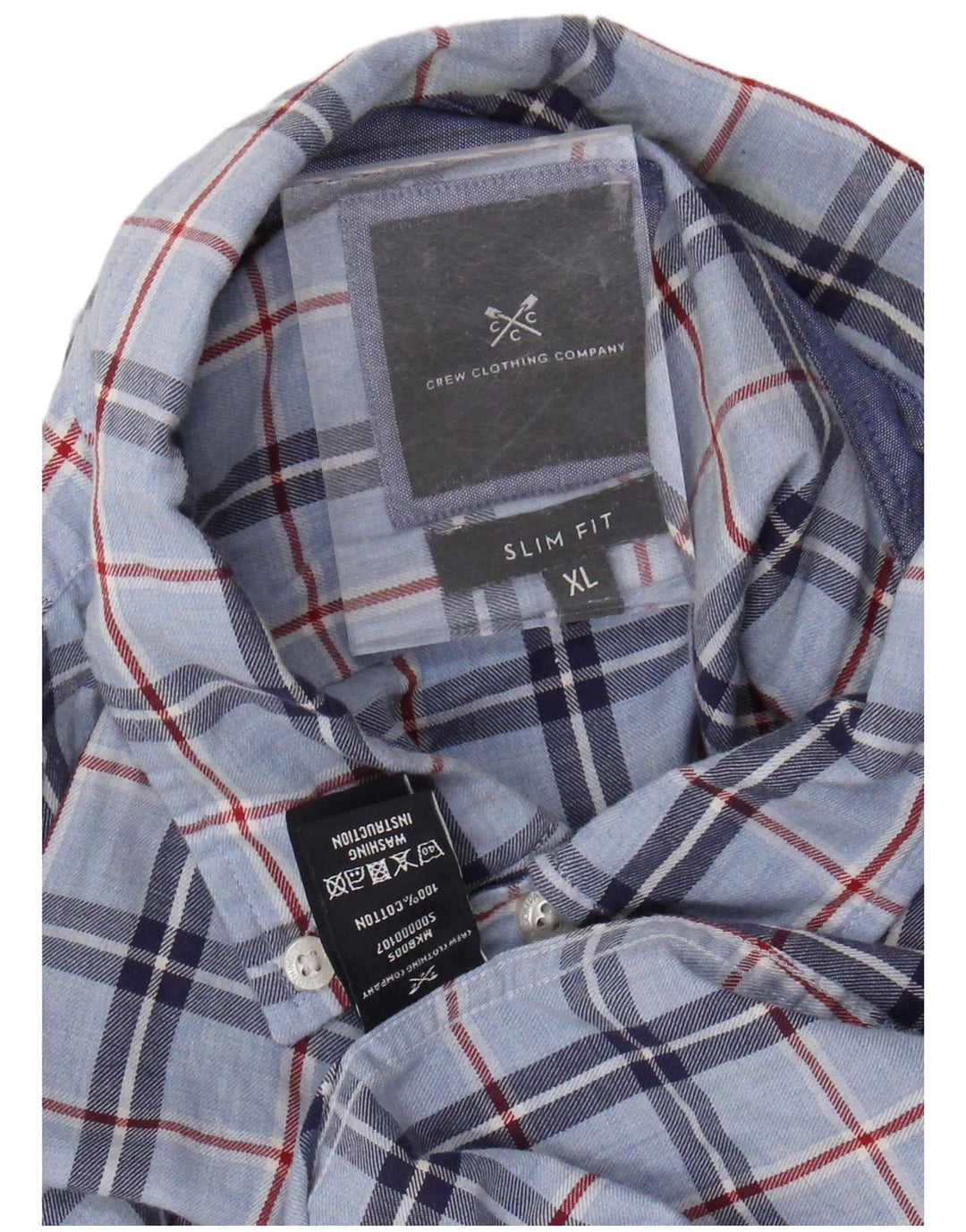 Crew Clothing Camicia da uomo slim fit in flanella XL in cotone a quadri blu