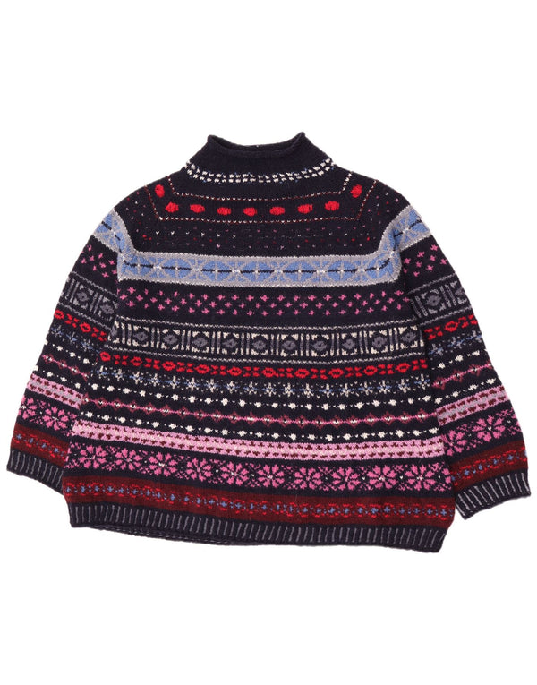 Maglione maglione vintage da donna con collo alto UK 18 XL retrò multicolore