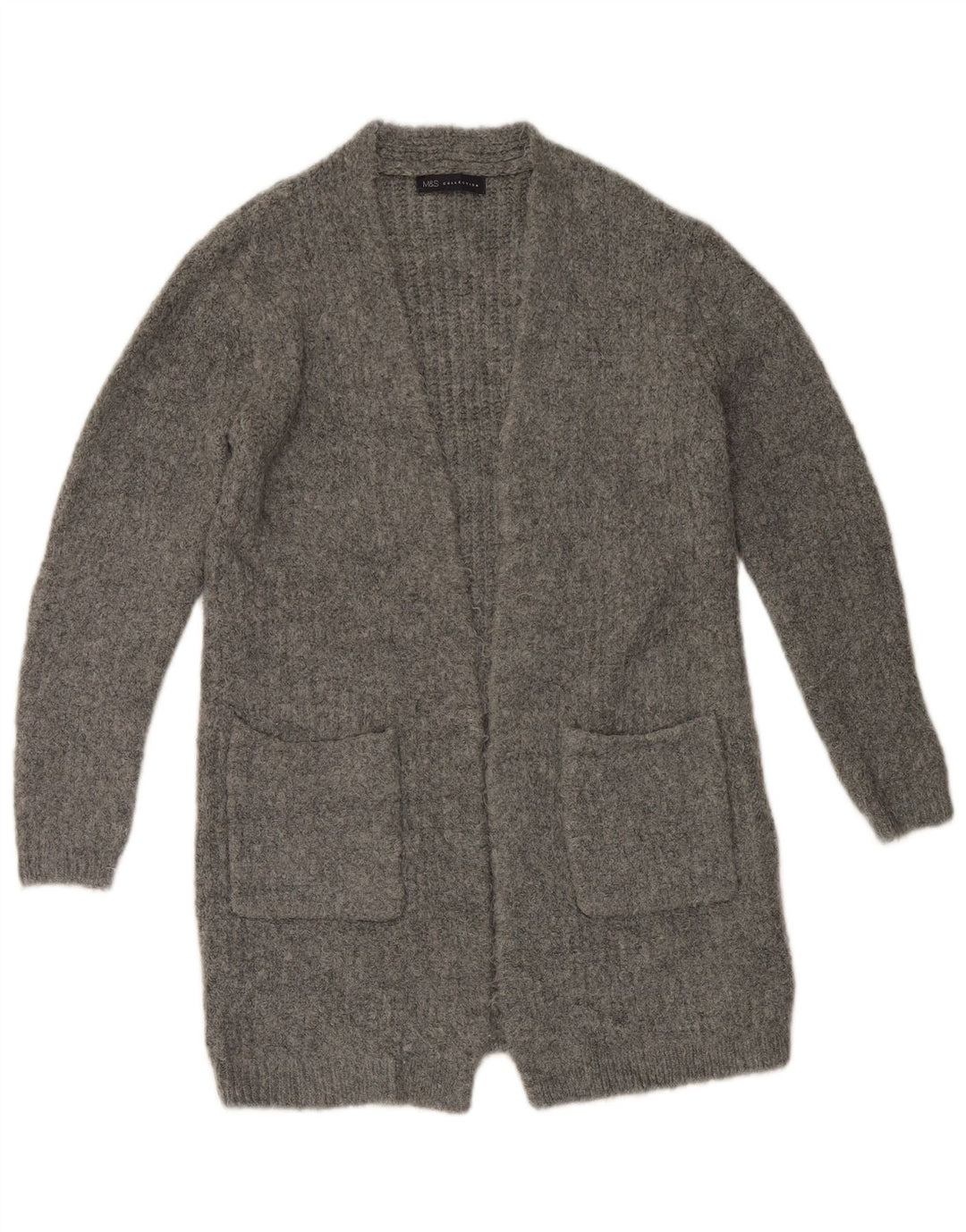 Maglione cardigan aperto lungo da donna Marks & Spencer UK 10 piccolo grigio