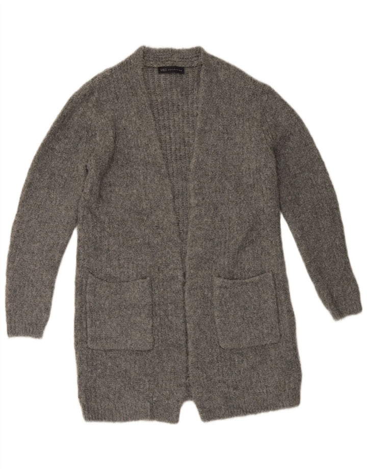 Maglione cardigan aperto lungo da donna Marks & Spencer UK 10 piccolo grigio
