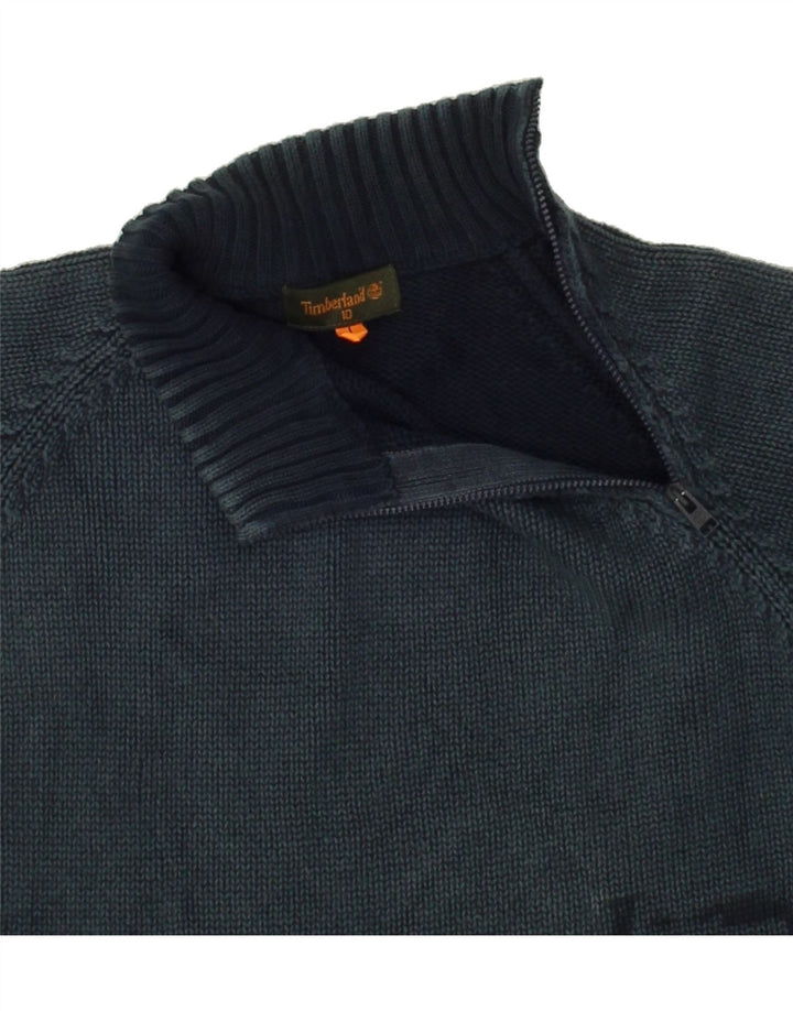 TIMBERLAND Boys Graphic Zip Neck Jumper Sweater 9-10 Years Navy Blue Vintage Timberland and Second-Hand Timberland from Messina Hembry 