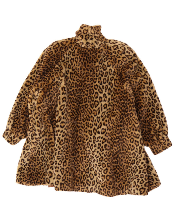 Cappotto oversize vintage in pelliccia sintetica da donna UK 18 XL marrone con stampa animalier