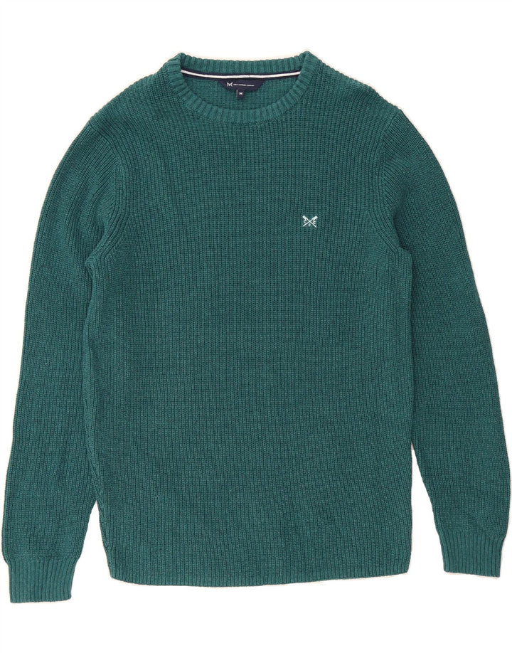 CREW CLOTHING Mens Boat Neck Jumper Sweater Medium Green Cotton Vintage Crew Clothing and Second-Hand Crew Clothing from Messina Hembry 