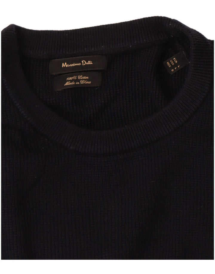 Massimo Dutti Maglione da uomo a maniche corte girocollo maglione grande blu navy