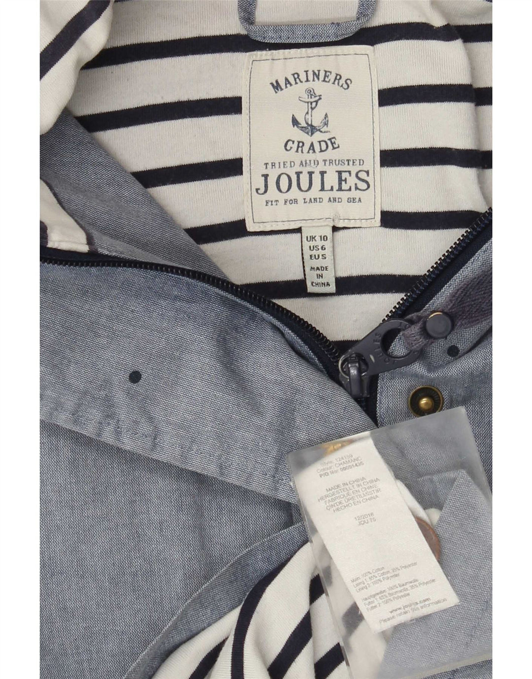 Giacca a vento oversize con cappuccio da donna Joules UK 10 piccola blu maculata