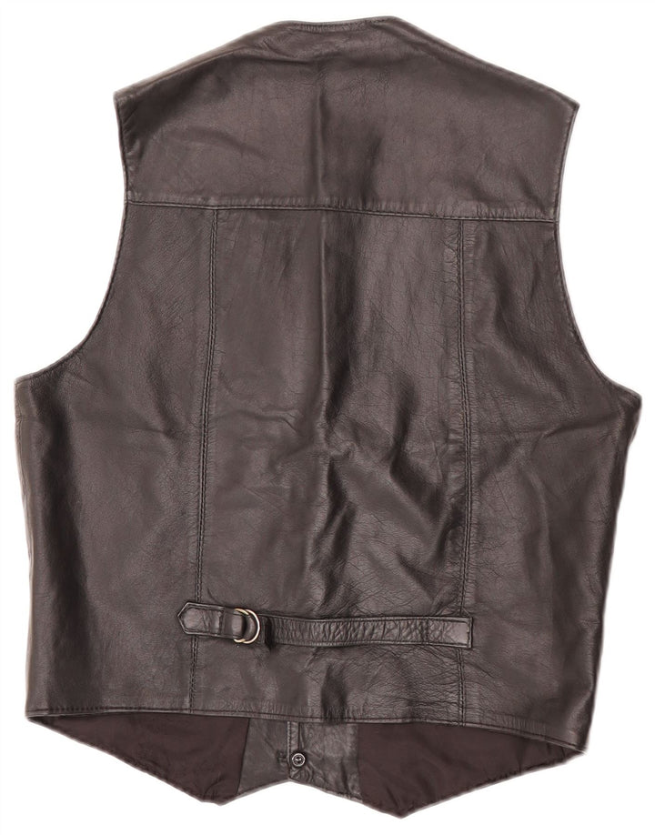 Gilet in pelle da donna vintage UK 12 medio nero