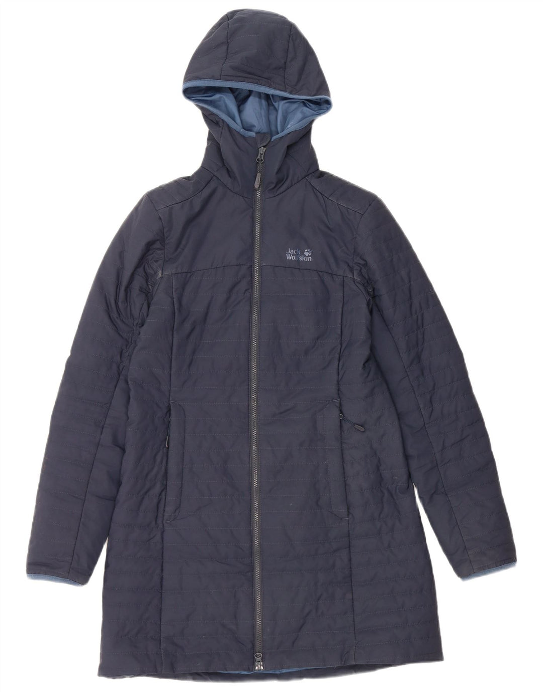 JACK WOLFSKIN Cappotto imbottito con cappuccio da donna UK 6 XS Poliestere blu navy